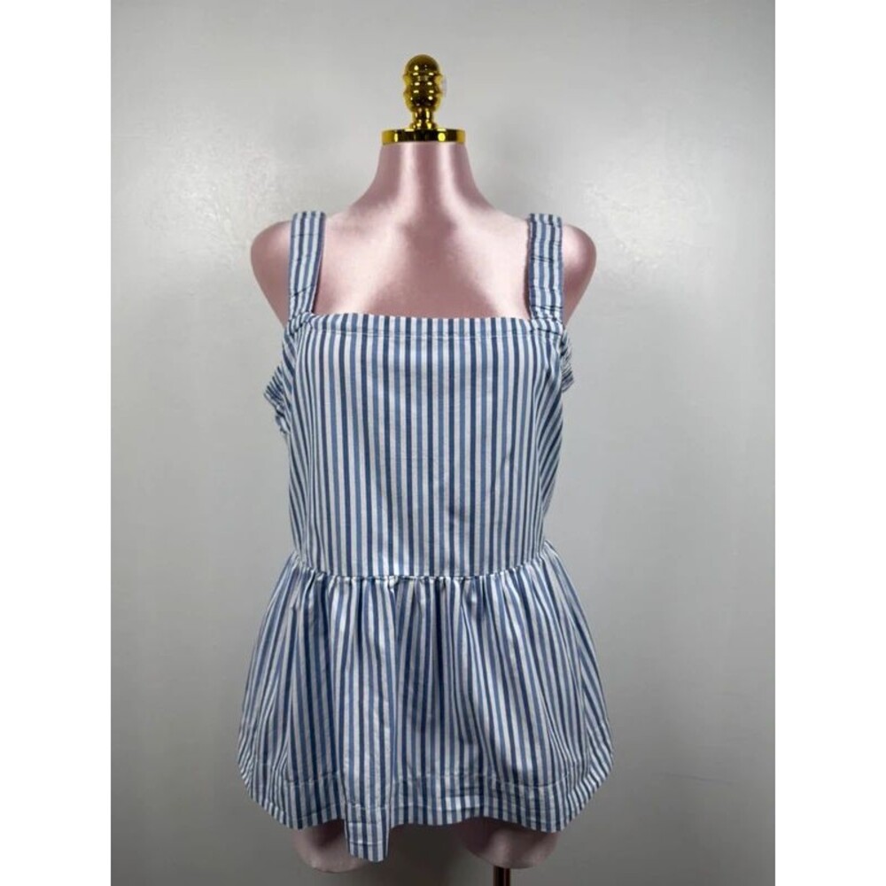 Free Assembly Blue White Stripe Open Back Peplum Tank Top 100% Cotton XXL